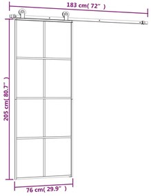 Συρόμενη Πόρτα με Μηχανισμό 76x205 εκ. Γυαλί ESG &amp; Αλουμίνιο - Μαύρο