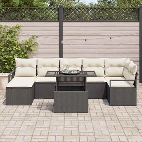 vidaXL Σετ Καναπέ Κήπου με μαξιλάρι 8 pcs Μαύρο και κρεμ