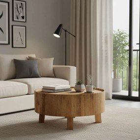Τραπέζι σαλονιού με αποθηκευτικό χώρο Darian μασίφ ξύλο mango φυσικό Φ90x45εκ 90x90x45.5 εκ.