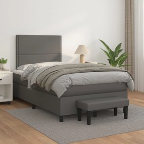 vidaXL Κρεβάτι Boxspring με Στρώμα Γκρι 120x200εκ. από Συνθετικό Δέρμα