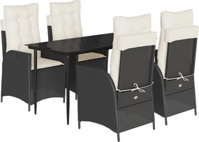 vidaXL Σετ Τραπεζαρίας Κήπου 5 Τεμαχίων Μαύρο Συνθ. Ρατάν με Μαξιλάρια