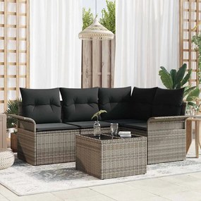 vidaXL Σετ Καναπέ Κήπου με μαξιλάρι 5 pcs Γκρι Πολυ ράταν