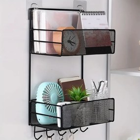 Βάση Τοίχου με 2 Ράφια και Γάντζους 35x15x44cm Άσπρο ή Μαύρο - Μαύρο