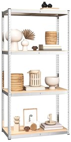 Ραφιέρα 4 Επιπέδων 4 τεμ. Ασημί από Ατσάλι &amp; Επεξεργασμένο Ξύλο - Ασήμι