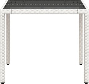 vidaXL Τραπέζι Κήπου Γυάλινη Επιφάνεια Λευκό 90x90x75 εκ. Συνθ. Ρατάν
