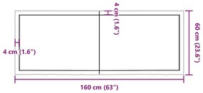 Ράφι Τοίχου Σκούρο Καφέ 160x60x(2-4) εκ. Επεξ. Μασίφ Ξύλο Δρυός - Καφέ