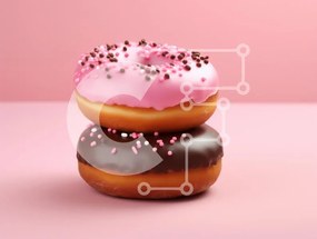 Σετ των 2 Intra Συλλεκτικό Ξύλινο Παζλ Plywood  4mm - Νόστιμα ντόνατς σε ροζ φόντο Σε Ξύλινο Κουτί - Διαστάσεις: 10x10 cm – 25 κομμάτια