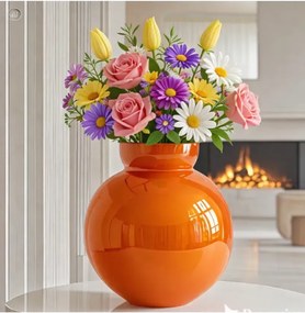 Μοντέρνο απλό κομψό βάζο από γυαλί Πορτοκαλί 22x24x11 cm