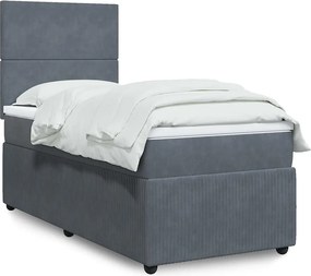 vidaXL Κρεβάτι Boxspring με Στρώμα Σκούρο Γκρι 90x200 εκ. Βελούδινο