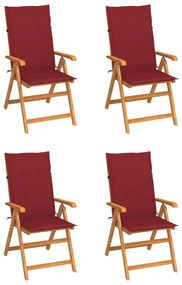 3065539 vidaXL Καρέκλες Κήπου 4 τεμ. από Μασίφ Ξύλο Teak με Μπορντό Μαξιλάρια Κόκκινο, 1 Τεμάχιο