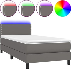 vidaXL Κρεβάτι Boxspring με Στρώμα &amp; LED Γκρι 100x200 εκ. Συνθ. Δέρμα