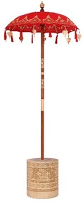 vidaXL Ομπρέλα με Βάση Κόκκινο, Καφέ 250 cm Βαμβάκι, Ξύλο