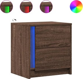 vidaXL Κομοδίνο με Φώτα LED Καφέ Δρυς Επεξεργασμένο Ξύλο