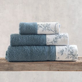 Πετσέτες Odet (Σετ 3τμχ) Denim-White Ρυθμός Σετ Πετσέτες 70x140cm 100% Πενιέ Βαμβάκι