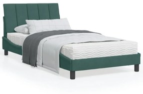 Κρεβάτι με Στρώμα Σκούρο Πράσινο 100x200εκ. Βελούδινο - Πράσινο