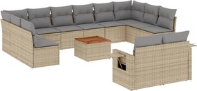 vidaXL Σετ Καναπέ Κήπου 13τεμ Μπεζ Συνθ. Ρατάν με Μαξιλάρια