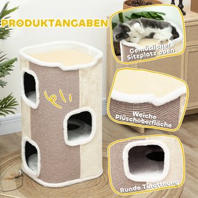 Cat Scratching Barrel Cat Tree 3 Tier Heavy Duty Μαλακό βελούδινο Retreat Μπεζ