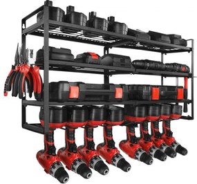 VEVOR Power Tool Organizer Wall Mount, 4-Layer Storage Rack with 8 Drill Holders, Tools Holder and Storage Rack with Screwdriver Holder, Garage Tool Organizer for Garage, Workbench, and Workshop