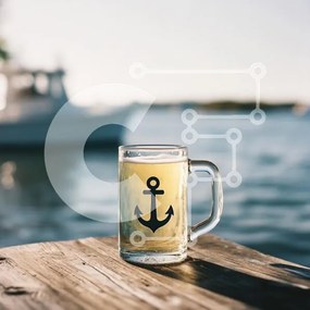 Σετ των 2 Intra Συλλεκτικό Ξύλινο Παζλ Plywood 4mm - Κούπα μπύρας με σύμβολο άγκυρας δίπλα στο νερό Σε Ξύλινο Κουτί - Διαστάσεις: 10x10 cm – 25 κομμάτια