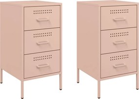 vidaXL Κομοδίνα 2 τεμ. Ροζ 36x39x68 εκ. από Χάλυβα