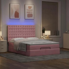 VidaXL Οθωμανικό κρεβάτι με στρώματα & LEDs Ροζ 140x190cm Βελούδο