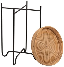 ΤΡΑΠΕΖΑΚΙ ΒΟΗΘΗΤΙΚΟ FLY  RATTAN ΦΥΣΙΚΟ ΧΡΩΜΑ-ΜΕΤΑΛΛΙΚΗ ΒΑΣΗ ΜΑΥΡΗ Φ40x53Yεκ.