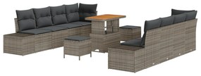 vidaXL 11 Piece Garden Sofa Set with Cushions Γκρι Πολυ Ρατάν Ακακία