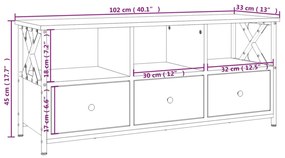 Έπιπλο Τηλεόρασης Καπνιστή Δρυς 102x33x45 εκ. Επεξ. Ξύλο/Σίδερο - Καφέ