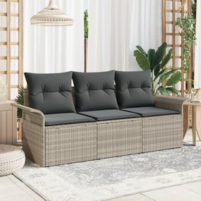vidaXL Σετ κήπου 3 τεμαχίων με μαξιλάρια σε ανοιχτό γκρι πολυ ρατάν