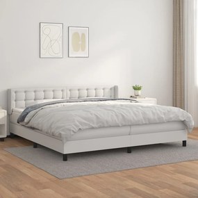 vidaXL Κρεβάτι Boxspring με Στρώμα Λευκό 200x200 εκ. Συνθετικό Δέρμα