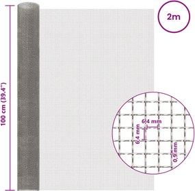 vidaXL Πλέγμα Οθόνης 3 mesh 100 x 200 cm Ανοξείδωτο Ατσάλι 201 Ασημί