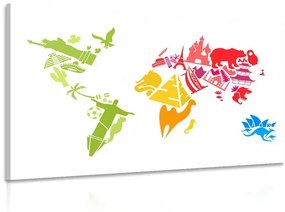 Εικόνα παγκόσμιου χάρτη με σύμβολα μεμονωμένων ηπείρων - 60x40