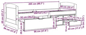 Κρεβάτι ημέρας 5 συρτάρια χωρίς στρώμα IRUN Λευκό&amp;Ροζ 90x200cm - Ροζ