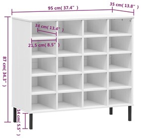 Παπουτσοθήκη OSLO Λευκή 95x35x86 εκ. Μασίφ Ξύλο με Μετ. Πόδια - Λευκό