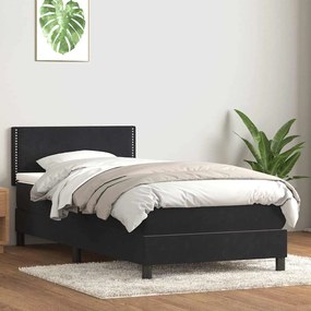 Κρεβάτι Boxspring με Στρώμα Μαύρο 80x220 εκ. Βελούδινο