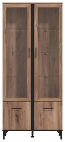 Βιτρίνα Corsica 2K VS2 Flagstaff Oak - Μαύρο 84,5x35x193 εκ. 84.5x35x193 εκ.