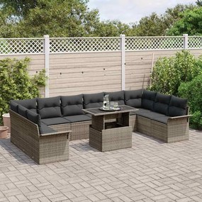 vidaXL Σετ Καναπέ Κήπου με μαξιλάρι 11 pcs Γκρι Πολυ ράταν