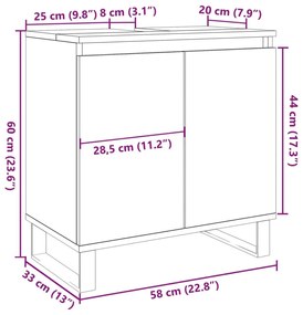 Ντουλάπι μπάνιου Παλιό ξύλο 58x33x60 cm Κατασκευασμένο ξύλο - Καφέ