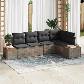 vidaXL Σετ Καναπέ Κήπου με μαξιλάρι 5 pcs Γκρι Πολυ ράταν