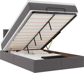vidaXL Οθωμανικό κρεβάτι με στρώματα &amp; LEDs Γκρι Faux Leather