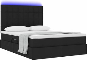 vidaXL LED Κρεβάτι αποθήκευσης με στρώμα Μαύρο 140 x 190 cm Ύφασμα