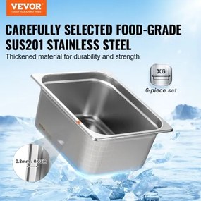 VEVOR 6 Pack 1/2 Size Hotel Pans Steam Table Pan Stainless Steel 6&quot; Deep