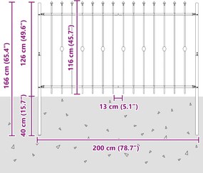 vidaXL Φράχτης με Σπίθες Μαύρο 200 x 130 εκ
