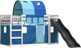 vidaXL Κουκέτα με Τσουλήθρα και Κουρτίνες Μπλε 90x190 εκ.