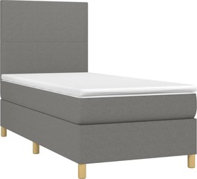 vidaXL Κρεβάτι Boxspring με Στρώμα &amp; LED Σκ.Γκρι 100x200 εκ Υφασμάτινο