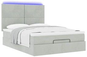 vidaXL Οθωμανικό κρεβάτι με στρώματα & LEDs Ανοιχτό γκρι Βελούδο