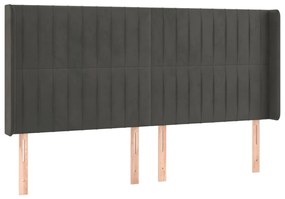 Κεφαλάρι με Πτερύγια Σκούρο Γκρι 183x16x118/128 εκ. Βελούδινο - Γκρι
