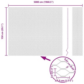 vidaXL Φράχτης Εξαγώνου Γκρι 1,5 x 50 m PVC