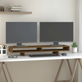 Βάση Οθόνης Καφέ Μελί 100 x 27 x 14 εκ. από Μασίφ Ξύλο Πεύκου - Καφέ