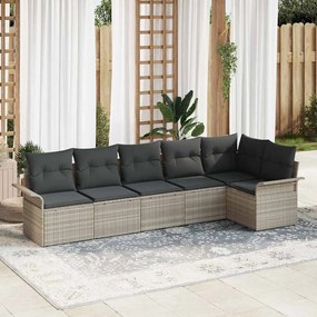 vidaXL Σετ Καναπέ Κήπου με μαξιλάρι 6 pcs Ανοιχτό γκρι Πολυ ράταν